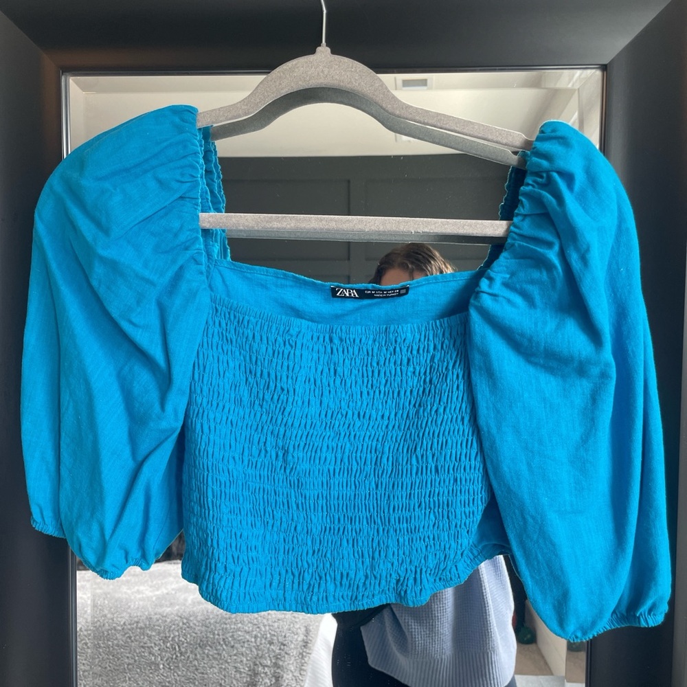 Zara Puff Sleeve Linen Blouse